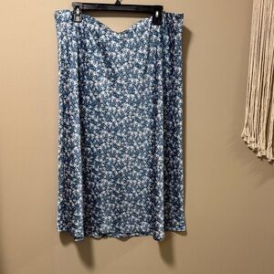 LOFT Blue and White Floral A-Line Skirt